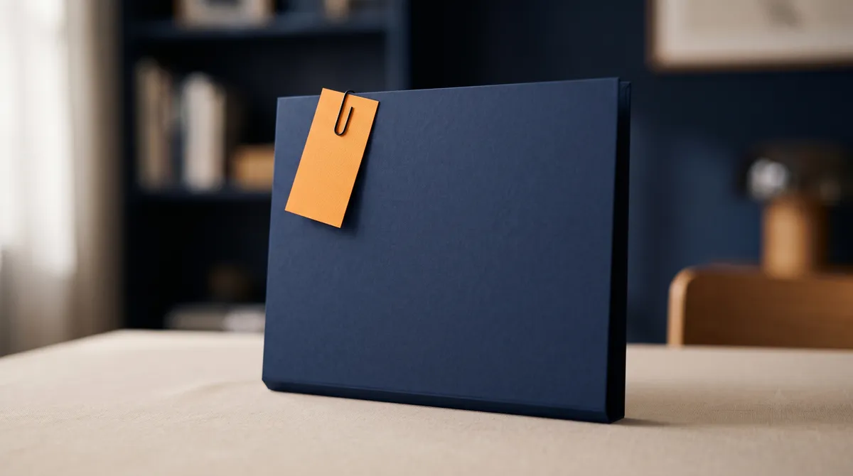 A single document folder with an orange expiry alert tag on a clean surface