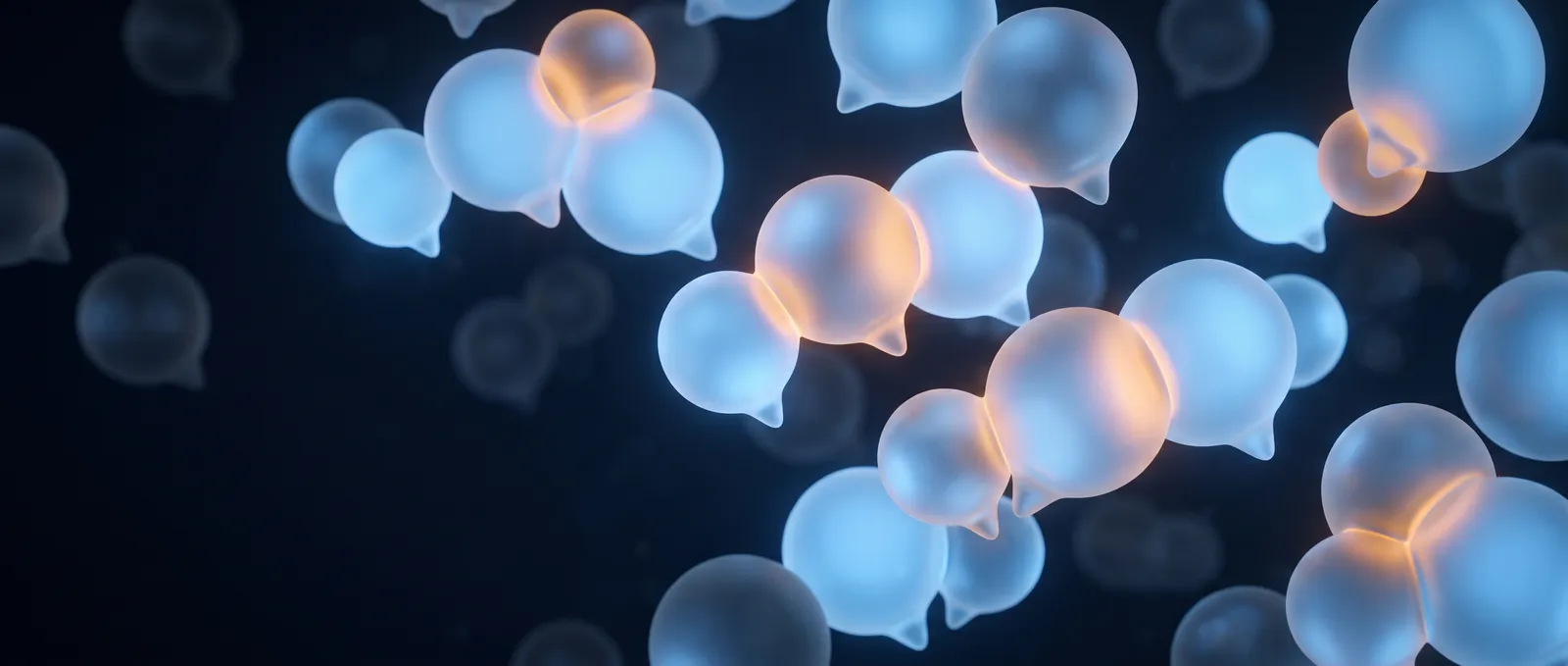 Glowing overlapping conversation-bubble shapes suggesting AI dialogue