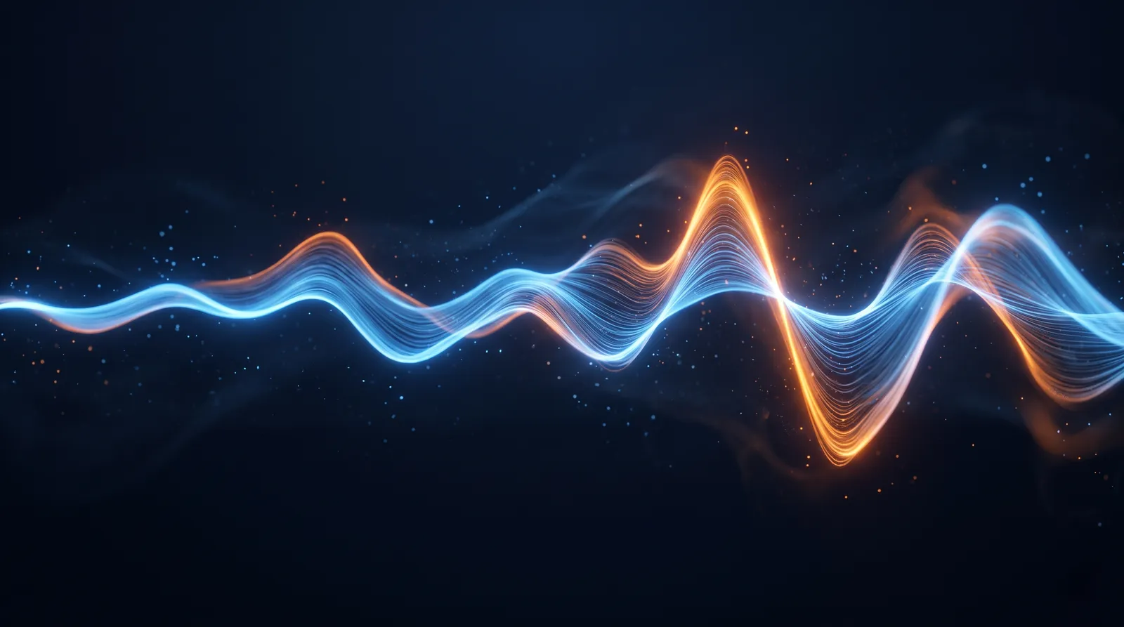 Glowing waveform ribbon suggesting an AI voice conversation