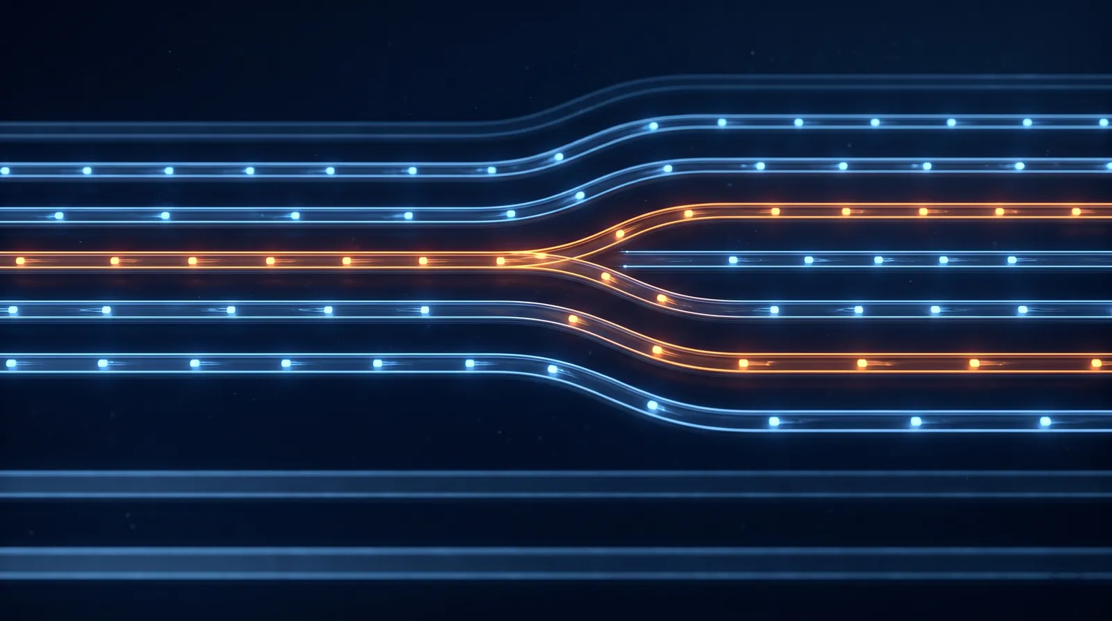 Glowing parallel light streams suggesting automated business workflow