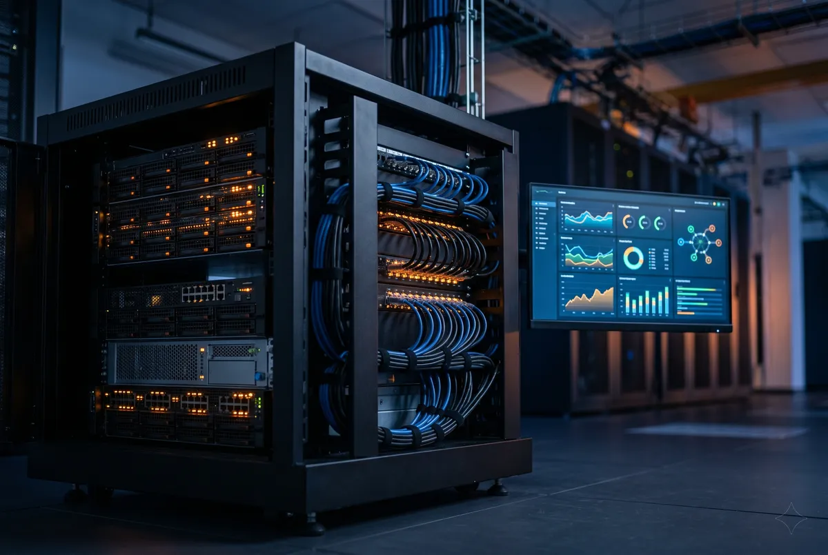 Enterprise server rack with structured cabling and infrastructure
